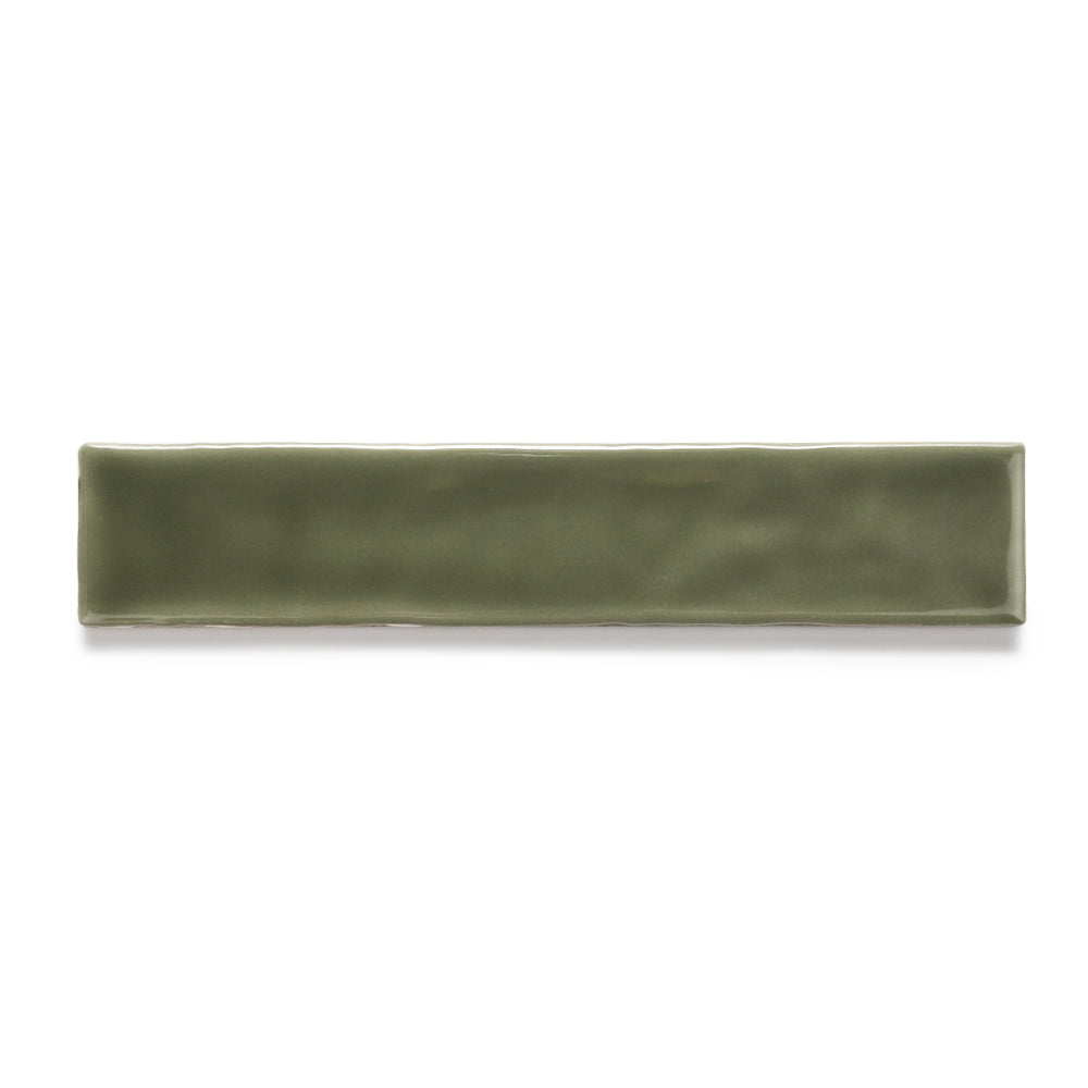 Watercolor 2"x10" Verde Oliva Ceramic Glossy Tile