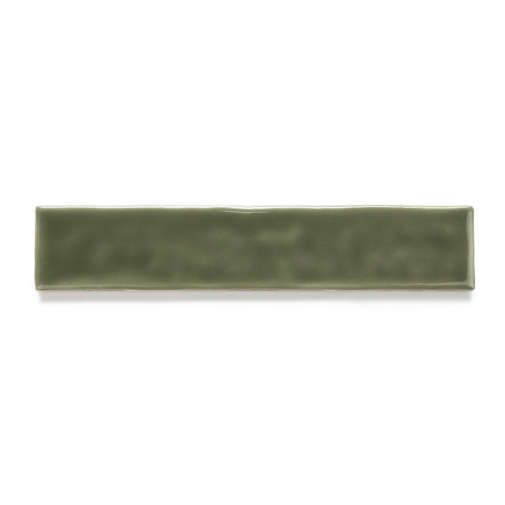 Watercolor 2"x10" Verde Oliva Ceramic Glossy Tile
