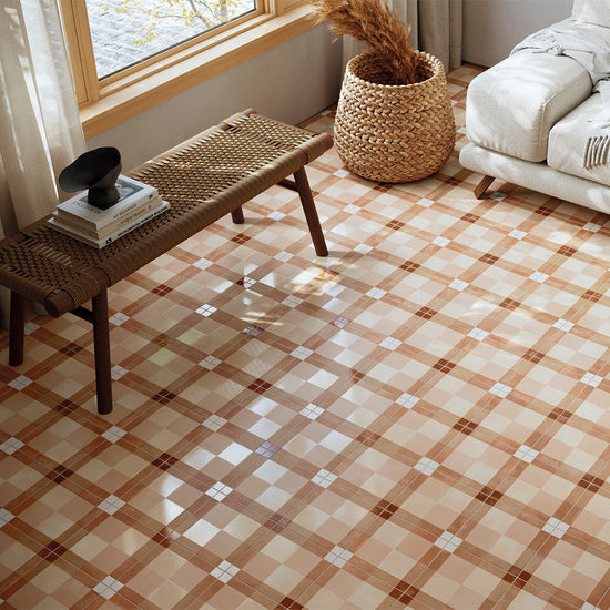 Reina Terracotta Plaid 8"x8" Cotto Porcelain Matte and Shiny Tile