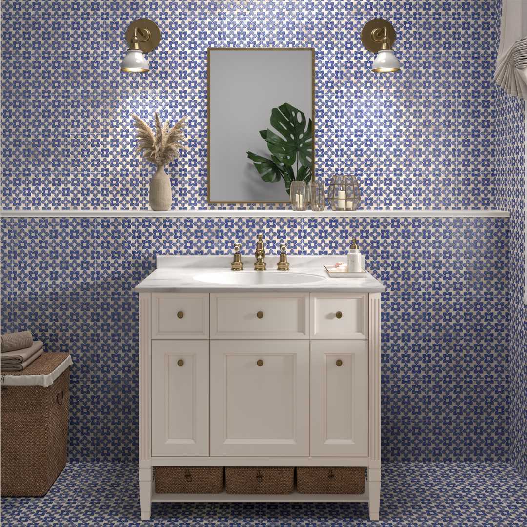 Phlox 8" x 8" Blue Porcelain Matte and Shiny Tile