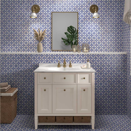 Phlox 8" x 8" Blue Porcelain Matte and Shiny Tile