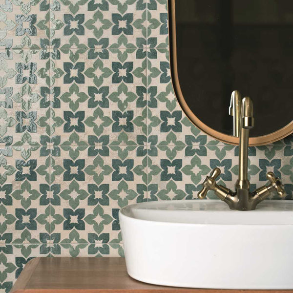 Phlox 8" x 8" Green Porcelain Matte and Shiny Tile