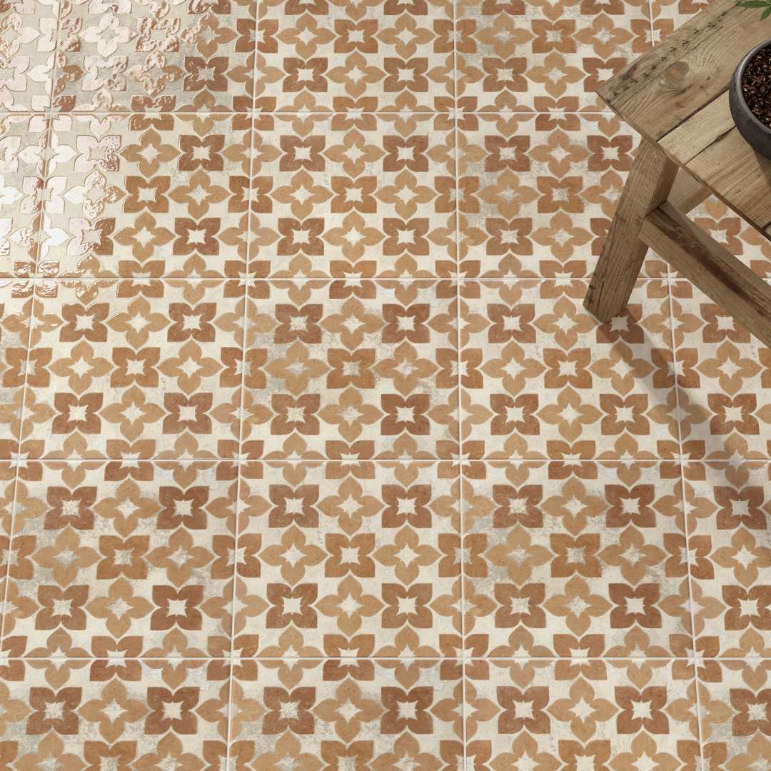 Phlox 8" x8 " Ocre Porcelain Matte and Shiny Tile