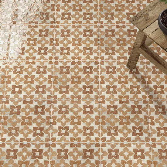 Phlox 8" x8 " Ocre Porcelain Matte and Shiny Tile