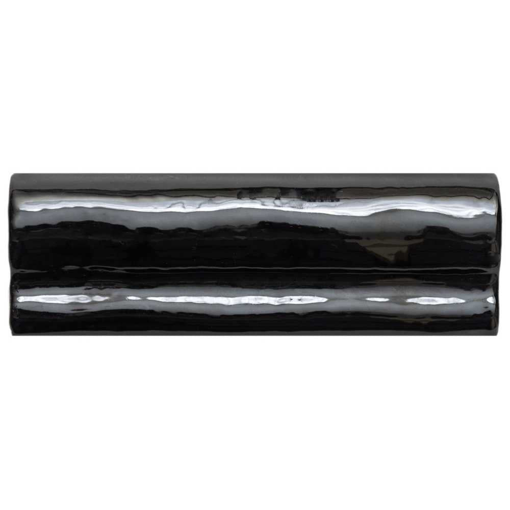 Talavera 2" x 6" Black Ceramic Glossy Chair Rail