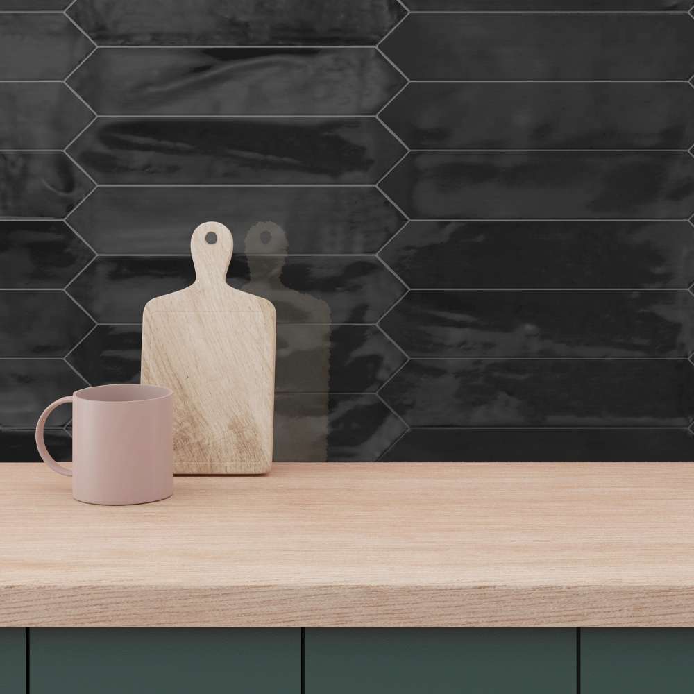 Talavera Picket Black Ceramic Glossy Tile