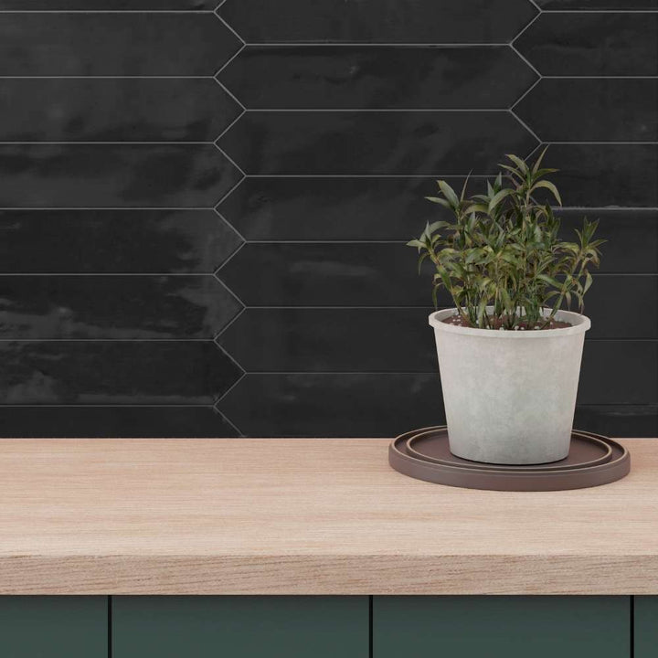 Talavera Picket Black Ceramic Glossy Tile