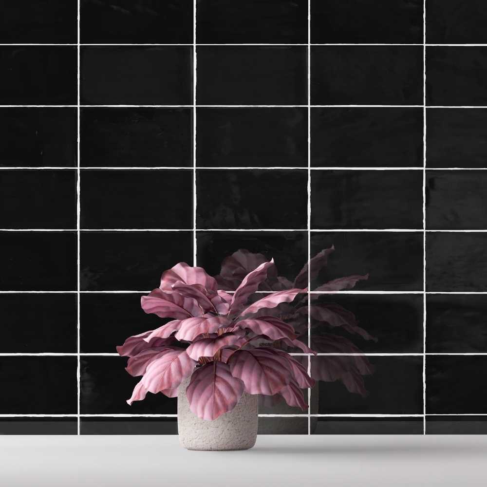 Talavera 3" x 6" Black Ceramic Glossy Tile