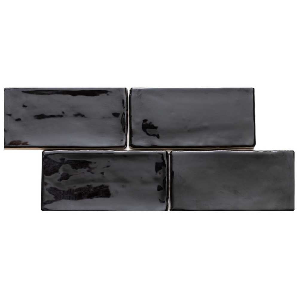 Talavera 3" x 6" Black Ceramic Glossy Tile