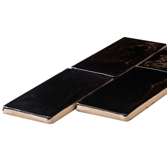 Talavera 3" x 6" Black Ceramic Glossy Tile