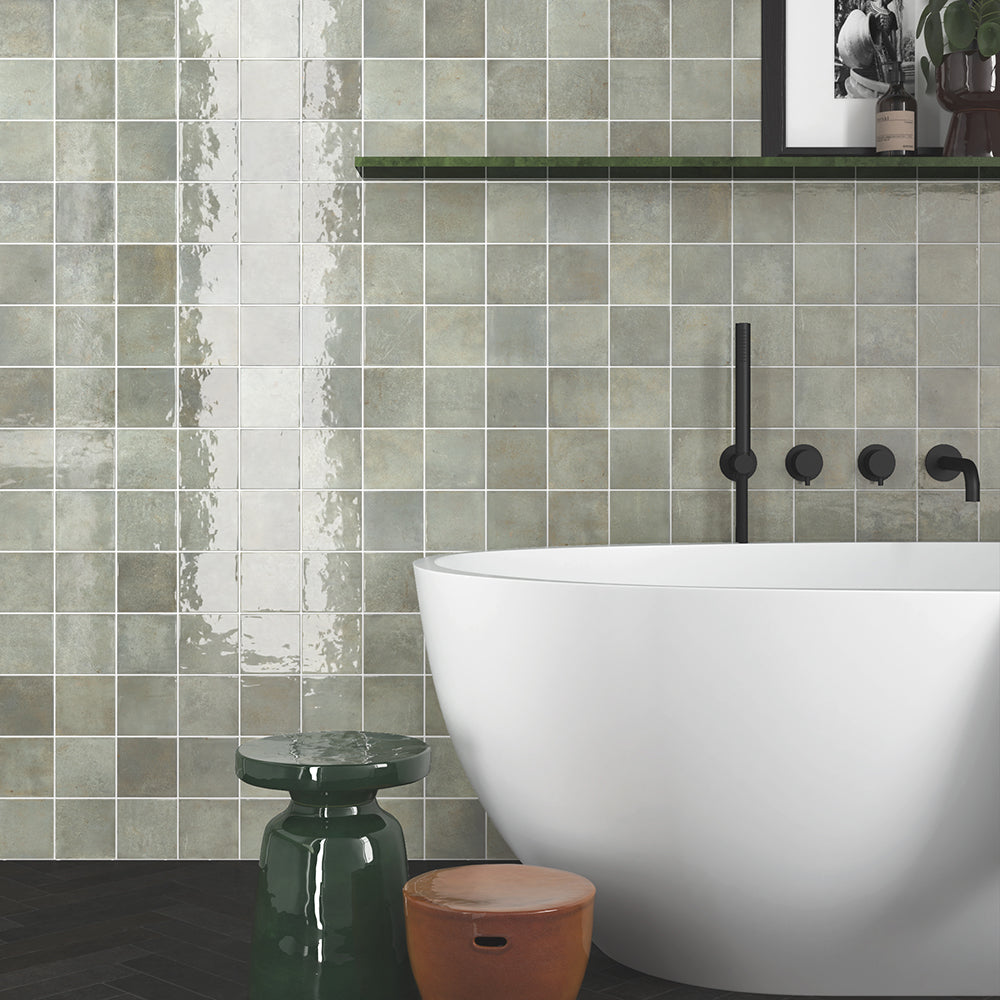 Vela 4" x 4" Green Field Porcelain Glossy Tile