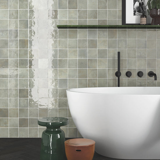 Vela 4" x 4" Green Field Porcelain Glossy Tile