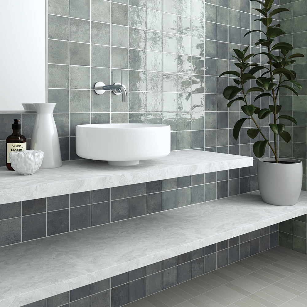Vela 4" x 4" Moody Blue Porcelain Glossy Tile