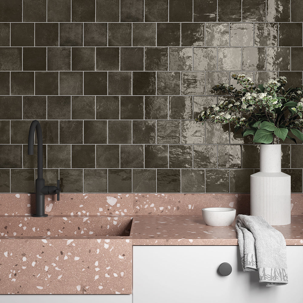 Vela 4" x 4" Soot Porcelain Glossy Tile