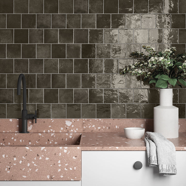 Vela 4" x 4" Soot Porcelain Glossy Tile