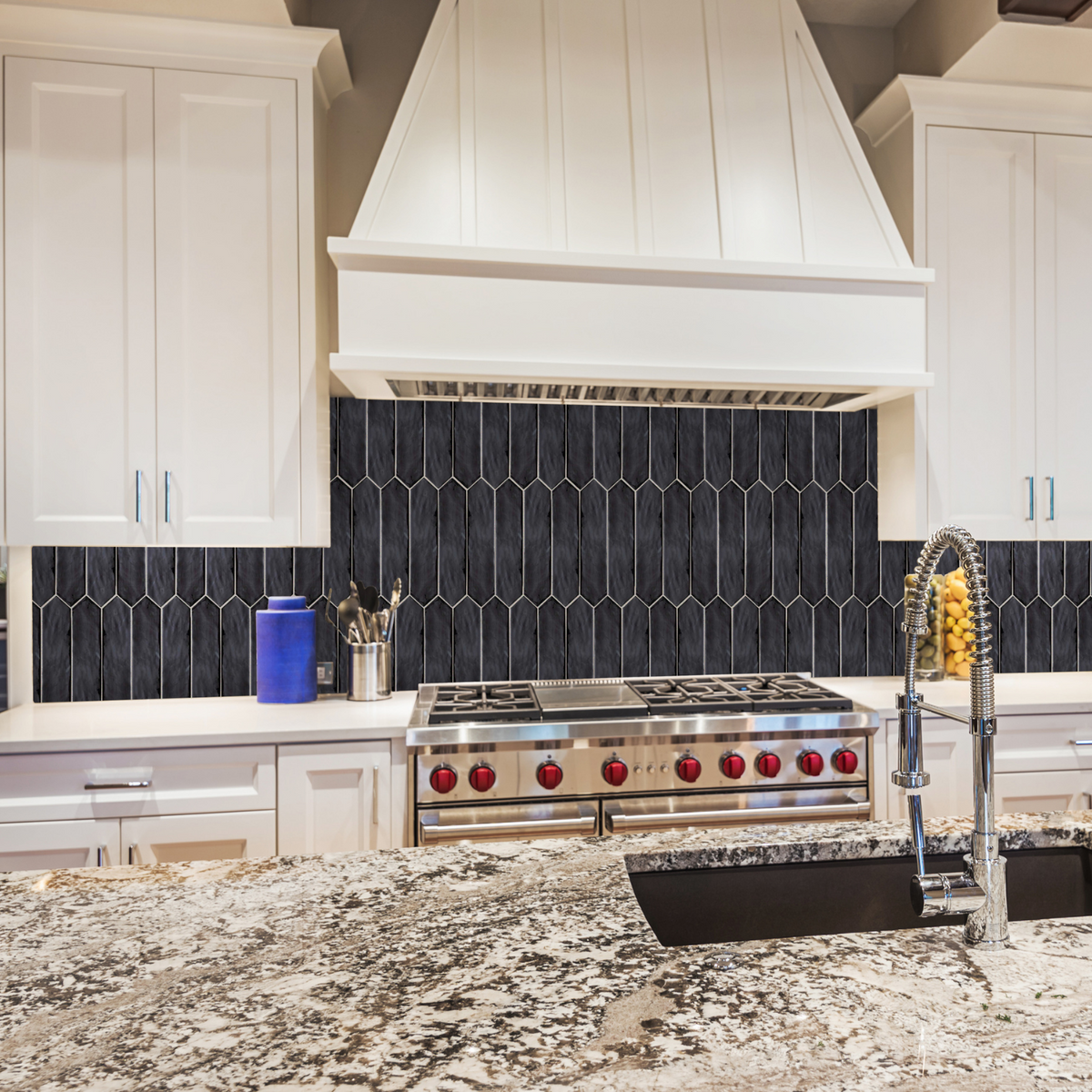 Talavera Picket Black Ceramic Glossy Tile
